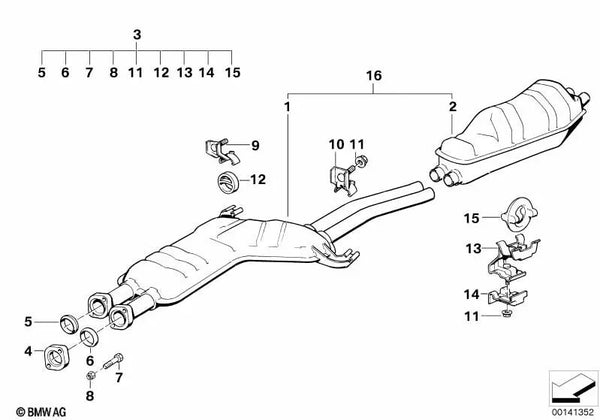 Silenciador Intermedio para BMW E32 (OEM 18129068603). Original BMW