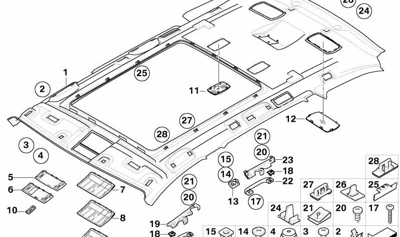 Revestimiento interior techo panorámico OEM 51447147011 para BMW Serie 5 (E61). Original BMW.