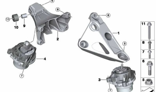 Right engine mount for BMW 3 Series F30, F31, F34 and 4 Series F32, F33, F36 (OEM 22116870608). Original BMW.