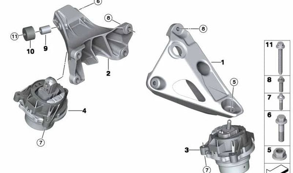 Soporte de motor izquierdo OEM 22116785713 para BMW F30, F31, F34, F32, F33, F36. Original BMW.