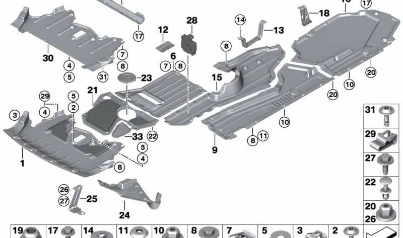 Pantalla de compartimento del motor delantera para BMW E70 (OEM 51757158385). Original BMW