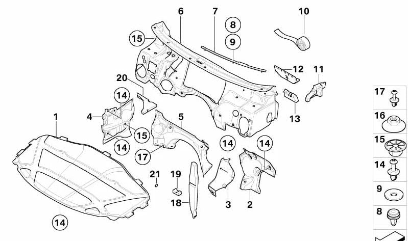 Sound Insulation for BMW E83, E83N Front Wall Upper Part (OEM 51487051390). Original BMW