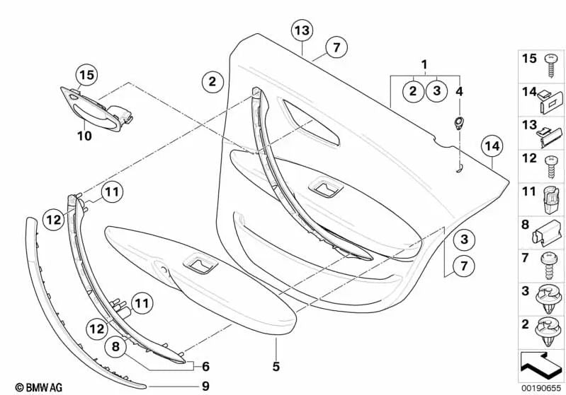 Cubierta Manilla Interior de Puerta Aluminio Acabado para BMW E81, E82, E87N, E88 (OEM 51416978142). Original BMW.