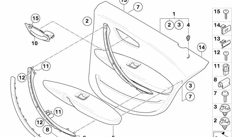 Revestimiento de Puerta de Tela trasero derecho para BMW E87N (OEM 51419121194). Original BMW