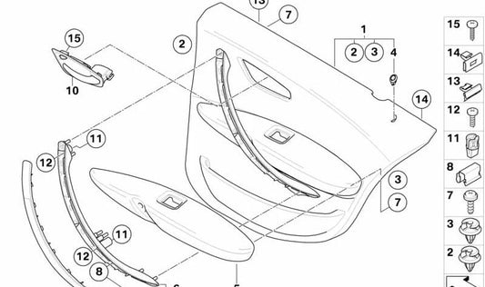 Revestimiento de Puerta de Tela trasero derecho para BMW E87N (OEM 51419121194). Original BMW