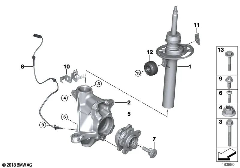 Front right shock absorber for BMW G02, G02N (OEM 31316895498). Original BMW.