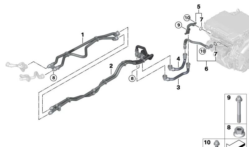 Tubo de suministro para BMW G26E, G26F, G60, G61, G68, G70, I20, G08E, G08F (OEM 17128743378). Original BMW