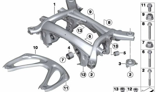 Rear axle carrier for BMW 5 Series F10, 6 Series F06, F12, F13 (OEM 33312284090). Original BMW