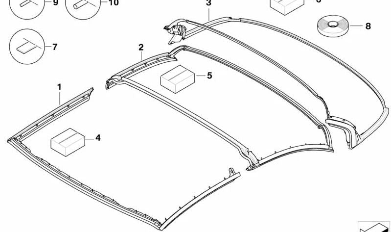 Junta de la cubierta del techo trasera para BMW E93 (OEM 54378036671). Original BMW