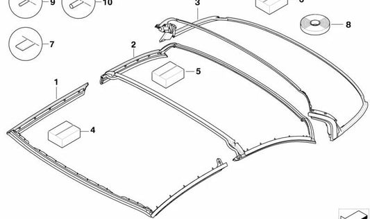 Junta de la cubierta del techo trasera para BMW E93 (OEM 54378036671). Original BMW