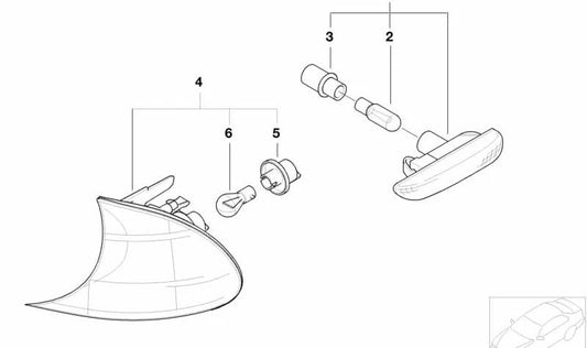 Right indicator for BMW 3 Series E46 (OEM 63136924950). Original BMW