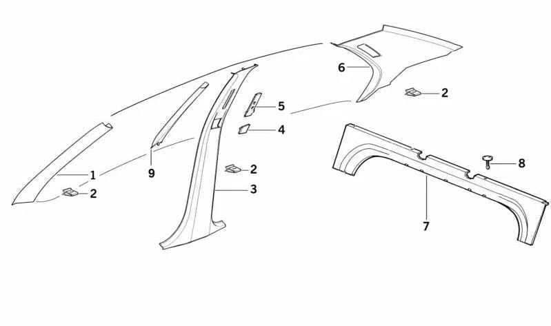 Revestimiento columna trasera derecha para BMW Serie 3 E36 (OEM 51438173508). Original BMW