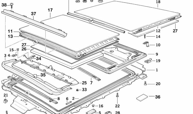 Velour-covered roof frame for BMW E34 (OEM 54128149652). Original BMW.