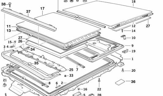 Velour-covered roof frame for BMW E34 (OEM 54128149652). Original BMW.