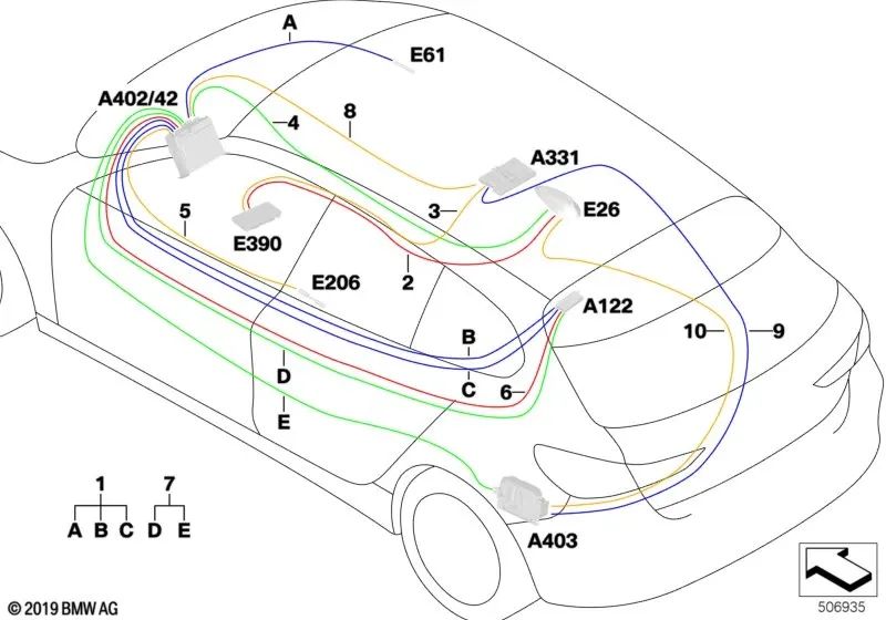 Telephone Antenna Cable for BMW F44 (OEM 61119836545). Original BMW.