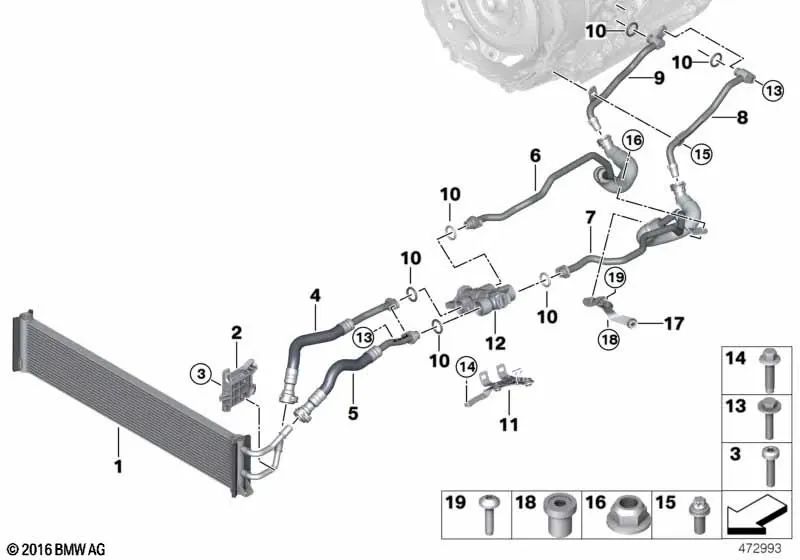 Tubería de enfriamiento de aceite de transmisión para BMW G12, G12N (OEM 17228635599). Original BMW.