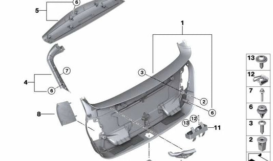 Tapa de revestimiento de maletero izquierda para BMW Serie 2 F45, F45N (OEM 51497332355). Original BMW