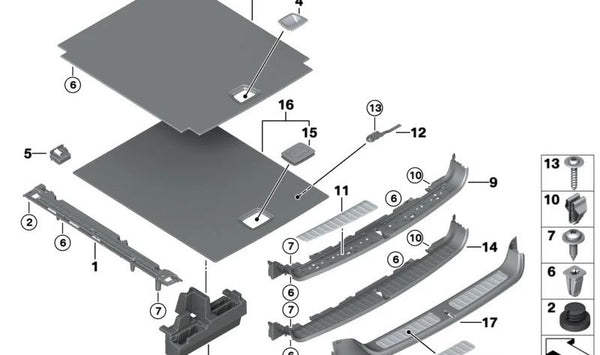 Apoyo para el suelo de carga para BMW X3 F25, X4 F26 (OEM 51477358884). Original BMW