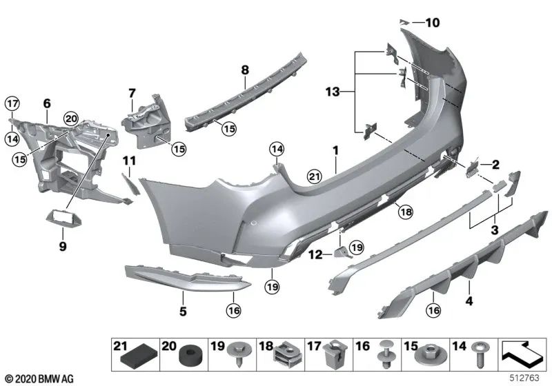 Rear bumper trim primed for BMW 4 Series G82, G83 (OEM 51128086598). Original BMW