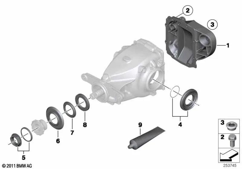 Tapa de la caja de cambios para BMW E60N, E61N, E63N, E64N, F25, F26, E70, F15, E72, F16 (OEM 33117561105). Original BMW