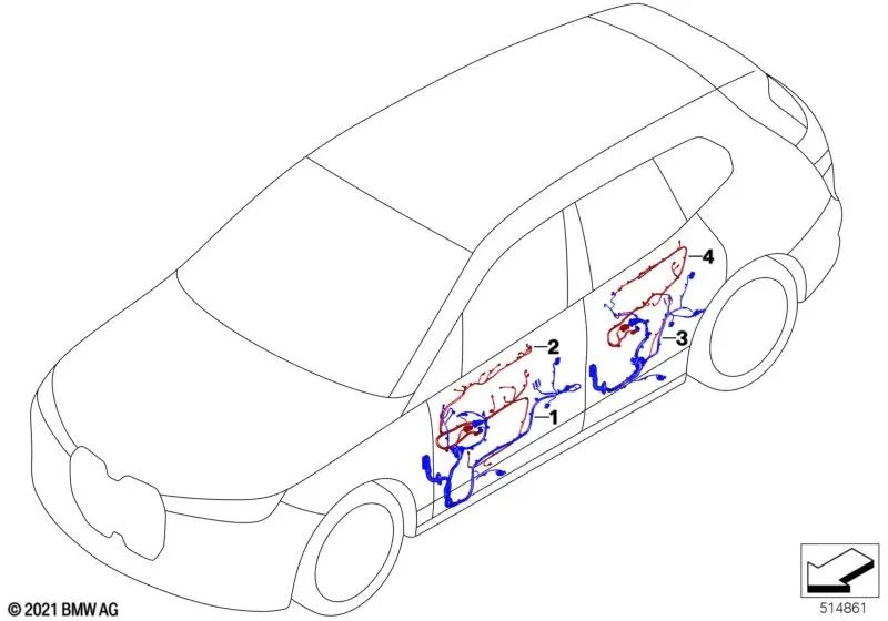 Kabelbaum für die Beifahrertürverkleidung für BMW i I20 (OEM 61125A531E0). Original BMW.