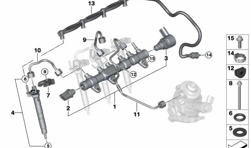 Return Pipe for BMW F20N, F21N, F22, F23, F30N, F31N, F34N, F32, F33, F36, G30, G31, G11, G12, F39, G01, G02, F15 (OEM 13538598176). Genuine BMW