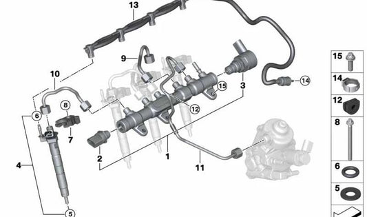 Pipe de retour pour BMW F20N, F21N, F22, F23, F30N, F31N, F34N, F32, F33, F36, G30, G31, G11, G12, F39, G01, G02, F15 (OEM 13538598176). BMW d'origine