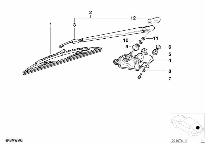 Brazo limpiaparabrisas trasero para BMW (OEM 61628413156). Original BMW