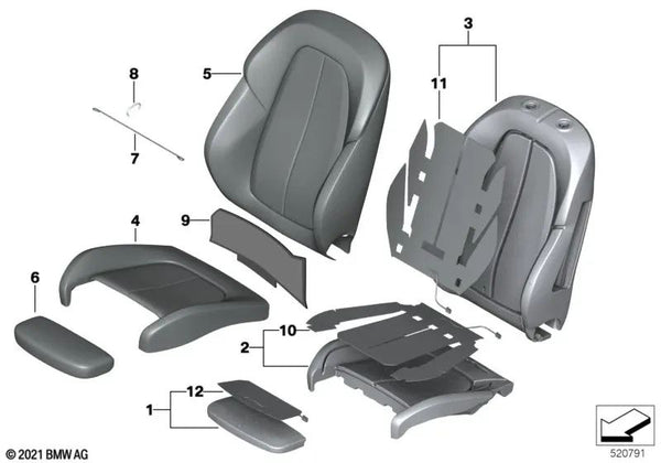 Funda para soporte de muslos para BMW F40, F44, F45, F46, F48, F49 (OEM 52107411907). Original BMW