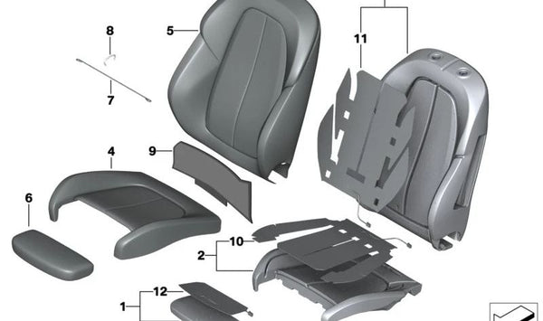 Funda de respaldo de asiento deportivo tela/cuero izquierdo para BMW Serie 2 F45, F46 y X1 F48 (OEM 52107413953). Original BMW