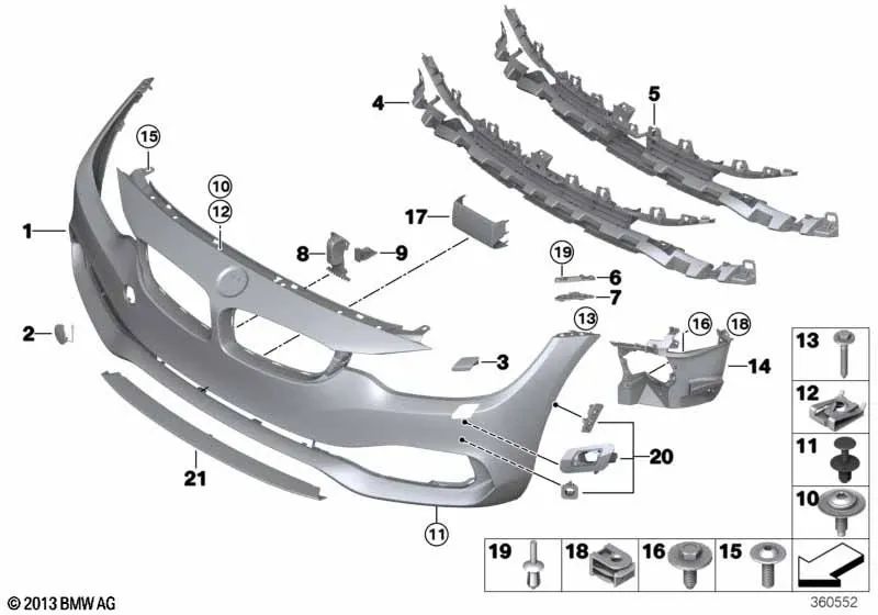 Inserto de Entrada de Aire Central para BMW F32, F33, F36 (OEM 51117294675). Original BMW