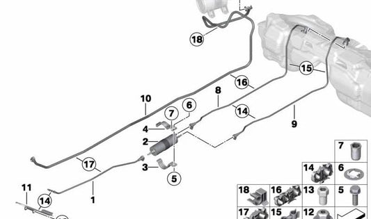 OEM 16127271017 fuel return pipe for BMW F20, F21. Original BMW.