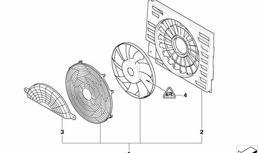 Soporte de ventilador con marco OEM 64548509925 para BMW E65, E66. Original BMW.