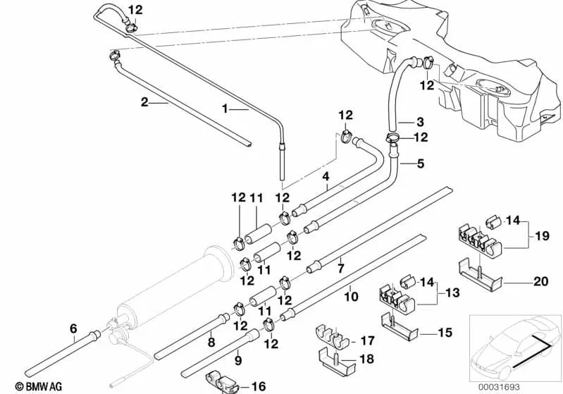 Conducción de Combustible Delantera para BMW E39 (OEM 16121184162). Original BMW