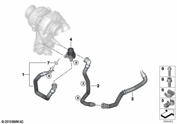 Tubería de bomba de refrigerante-carter para BMW X1 F48N, X2 F39 (OEM 11538580565). Original BMW