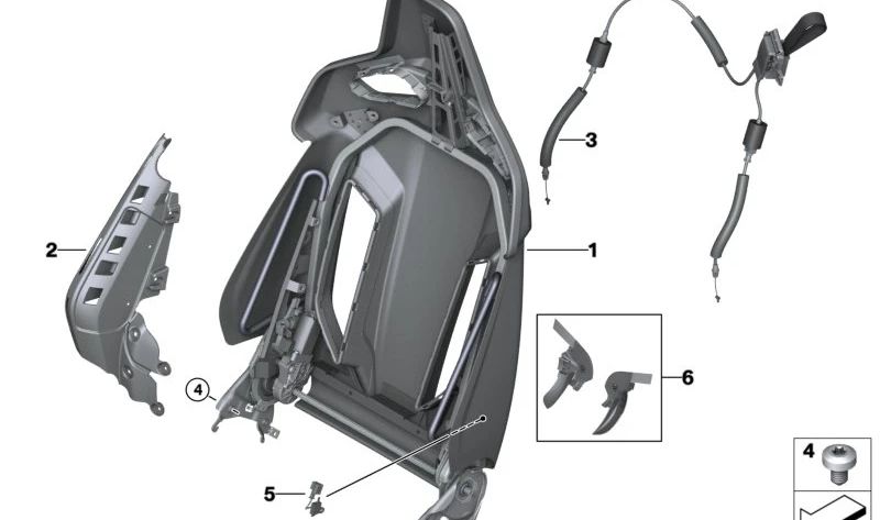 Estructura de respaldo izquierda OEM 52108067465 para BMW G87, G82, G83, F91, F92. Original BMW.