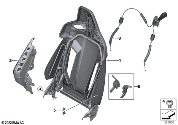 Desbloqueo de marco de respaldo izquierdo para BMW G82, G83, F91, F92 (OEM 52108067475). Original BMW