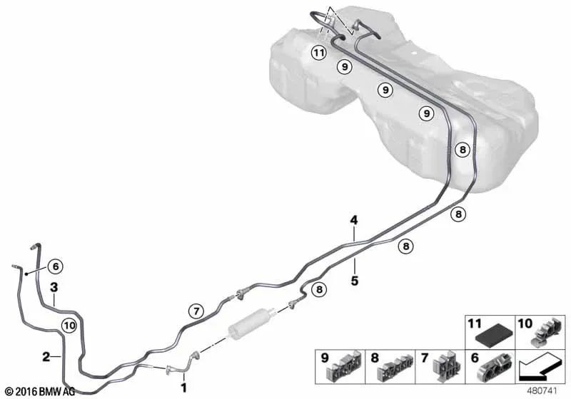 Rear fuel return pipe for BMW G30 (OEM 16127353912). Original BMW.