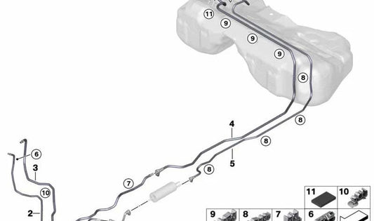 Tubería de combustible delantera OEM 16127356581 para BMW G30, G31, G32, G11, G12, G14, G15, G16. Original BMW.