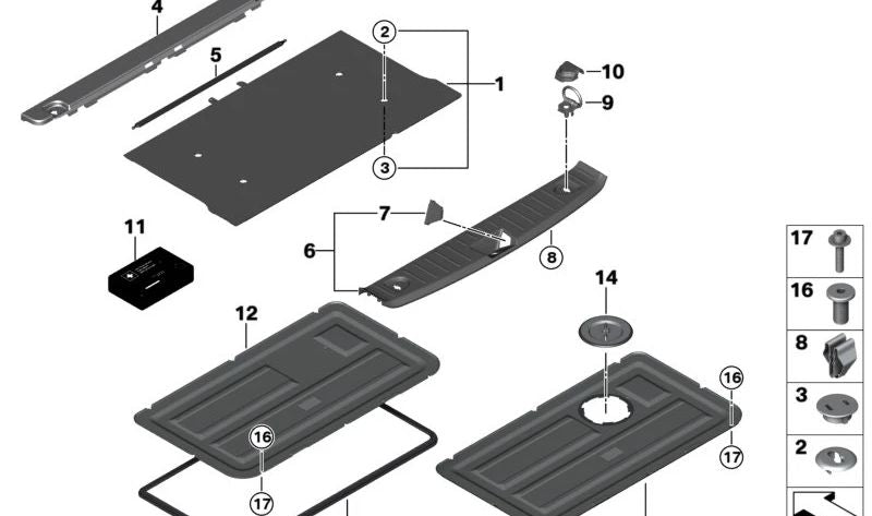 Trunk sill liner for BMW I01, I01N (OEM 51477272385). Original BMW