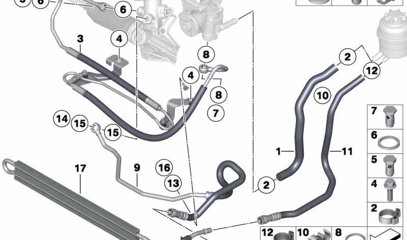 Clip de fijación de tuberías OEM 32416770363 para BMW (Modelos compatibles: E81, E82, E87, E88, E90, E91, E92, E93, F01, F02, E84). Original BMW.