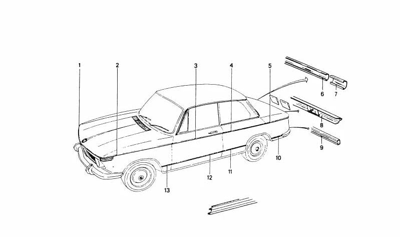 Moldura lateral trasera derecha OEM 51131832738 para BMW Serie 3 (E21). Original BMW.