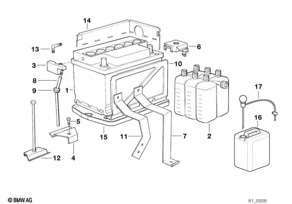 Bandeja para la batería para BMW E34, E32 (OEM 61211382669). Original BMW.