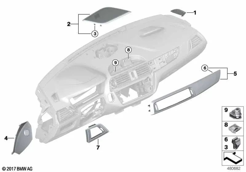 Black acrylic glass I-panel for BMW F20N, F21N (OEM 51456809413). Genuine BMW