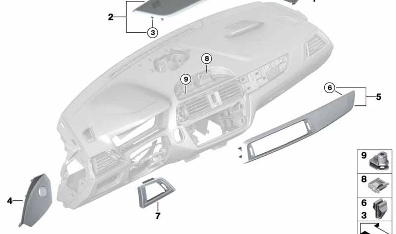 Moldura salpicadero negro brillante OEM 51456809399 para BMW F20, F21, F22, F23. Original BMW.