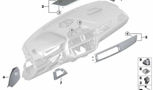 Moldura salpicadero negro brillante OEM 51456809399 para BMW F20, F21, F22, F23. Original BMW.