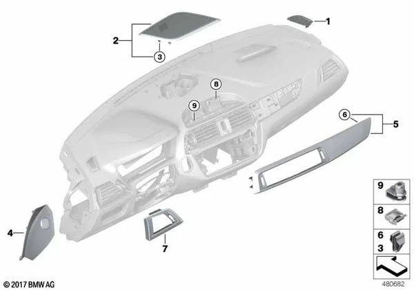 Panel I-panel de vidrio acrílico negro para BMW F20N, F21N (OEM 51456809413). Original BMW