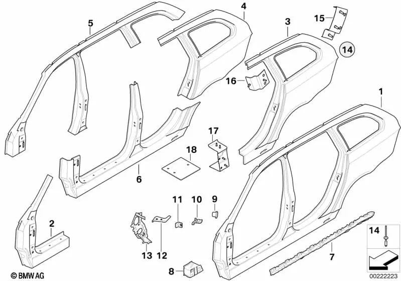 Conexión del marco lateral superior izquierdo para BMW Serie 5 E60, E61, Serie 6 E63, E64 (OEM 41217117219). Original BMW