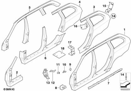 Conexión del marco lateral superior izquierdo para BMW Serie 5 E60, E61, Serie 6 E63, E64 (OEM 41217117219). Original BMW