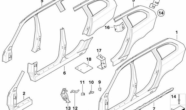 Marco de techo izquierdo para BMW Serie 5 E61, E61N (OEM 41227120203). Original BMW